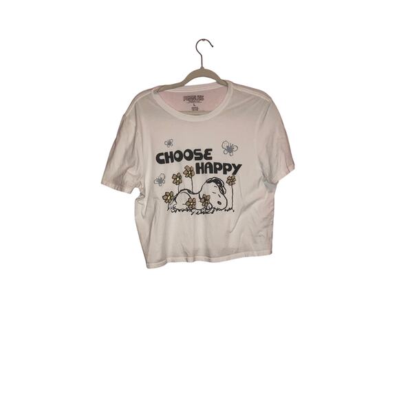 Peanuts white "choose happy" snoopy graphic cropped top size large - Picture 1 of 3